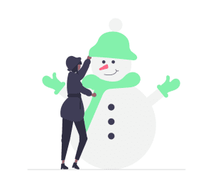 woman building snow man